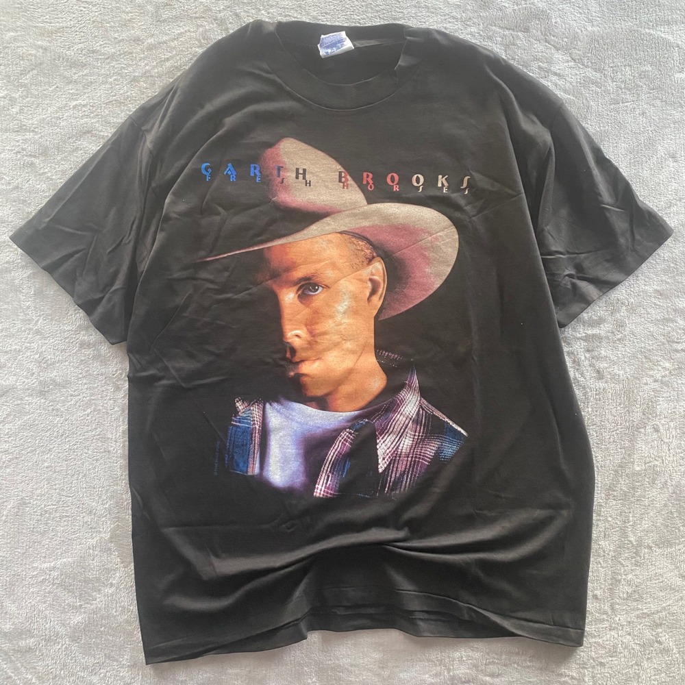 Vintage Garth Brooks Fresh Horses World Tour T-Shirt Hanes Beefy-T Black XL 90s